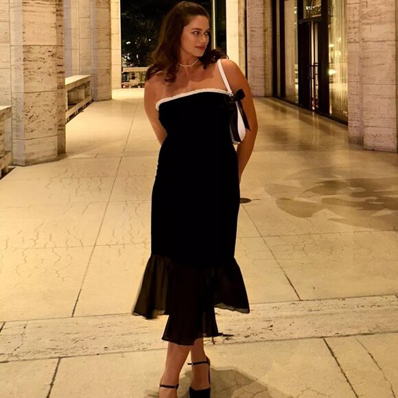 Reformation | NWT Le Marais Velvet Strapless Midi Dress Es in Black Size 14 $328 - Picture 3 of 10